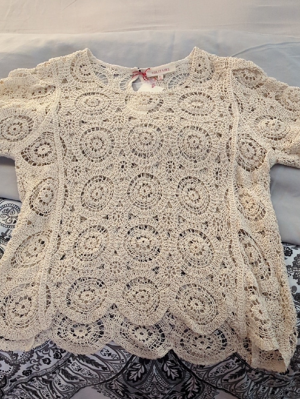 Solitaire Cream Crochet Short Sleeve Tunic Top